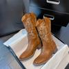New Women's Shoes Long Boots with Square Toes and Thick Heels