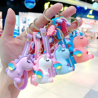 Cartoon Cute Rainbow Horse Keychain Car Key Pendant Unicorn Doll Student Backpack Chain Small Gift