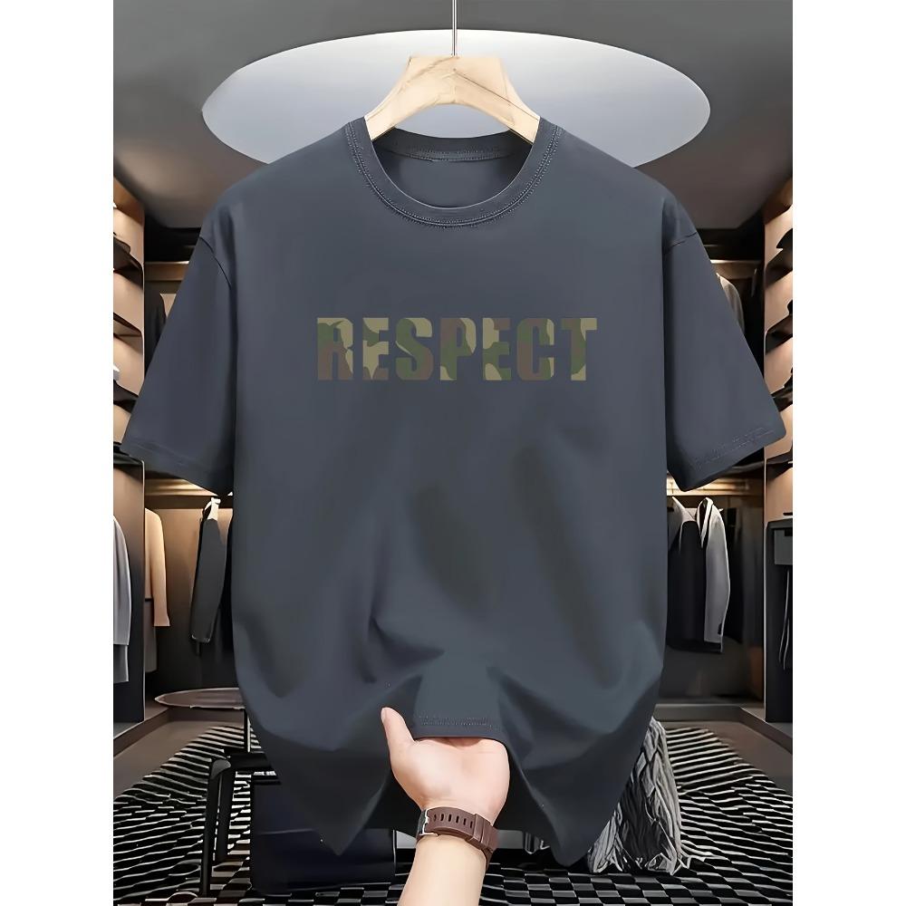 Men's Summer Cotton Fashionable Casual Loose RESPECT Camouflage Letter Printed Round Neck Short Sleeved T-shirt Top