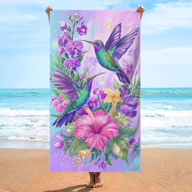 

Hummingbird Floral Print Beach Towel Soft Microfiber Fabric Unisex Swimming Travel Camping Beach Trips Outdoor Adventures W40*H60(CM)