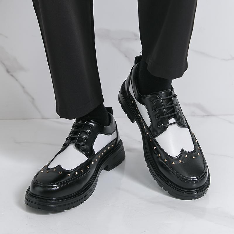 Trend Leather Platform Shoes For Men Classic Brogues Chunky Social Leather Shoes Man  Derby Casual Business Shoes