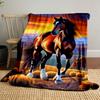 Majestic Horse In Sunset Landscape Patterned Blanket, Flannel, Suitable for All Seasons, Home Decor, Warm and Cozy