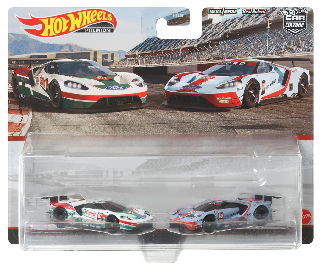 Hot Wheels Premium 2 ცალი Ford GT Race წლების და HCY72 - '16 [3+] თეთრი/ლურჯი