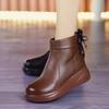 Soft leather autumn and winter new thickened thermal cotton boots women's rear lace-up velvet shoes comfortable round head versatile women's shoes