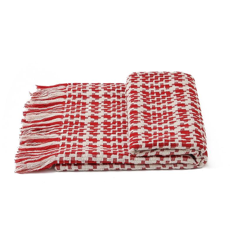 French Bed Cover Weaving Grid Bed Flag Hotel and Homestay Bed End Towel Living Room Sofa Background Decorative Blanket Multi Functional Bedding