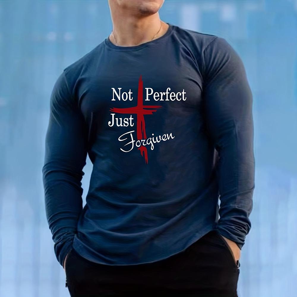 Funny Cross Letter Pattern T Shirt For Men Casual O-neck Long Sleeve T-Shirt Autumn Fashion Loose Cotton Tops Men's Clothes Tees