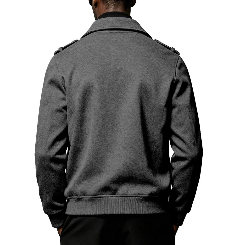 Mens Lapel Collar Motorcycle Jacket, Asymmetric Zipper Long Sleeve Casual Outerwear for Daily Wear