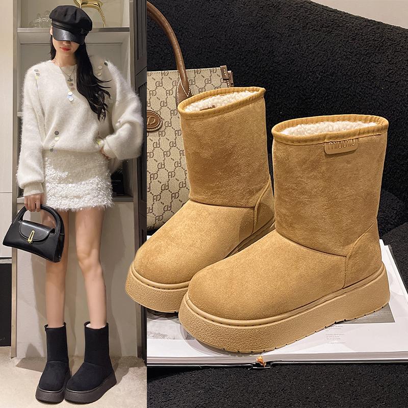 Fashion Boots Snow Warm Ankle Chelsea Snow Boots 2024 Winter Thick Sole Goth Shoes New Short Plush Walking Chaussure Women