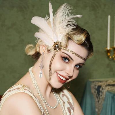 1920s Jewelry Set Headband Gloves Earrings Set Sparkling Earrings Headwear with Sequins
