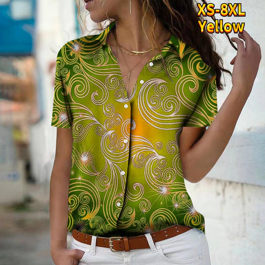 2025 Sommer Neue Mode Damen Pflanzenbedrucktes Kurzarm V-Ausschnitt Lässiges Knopfleistenhemd Top