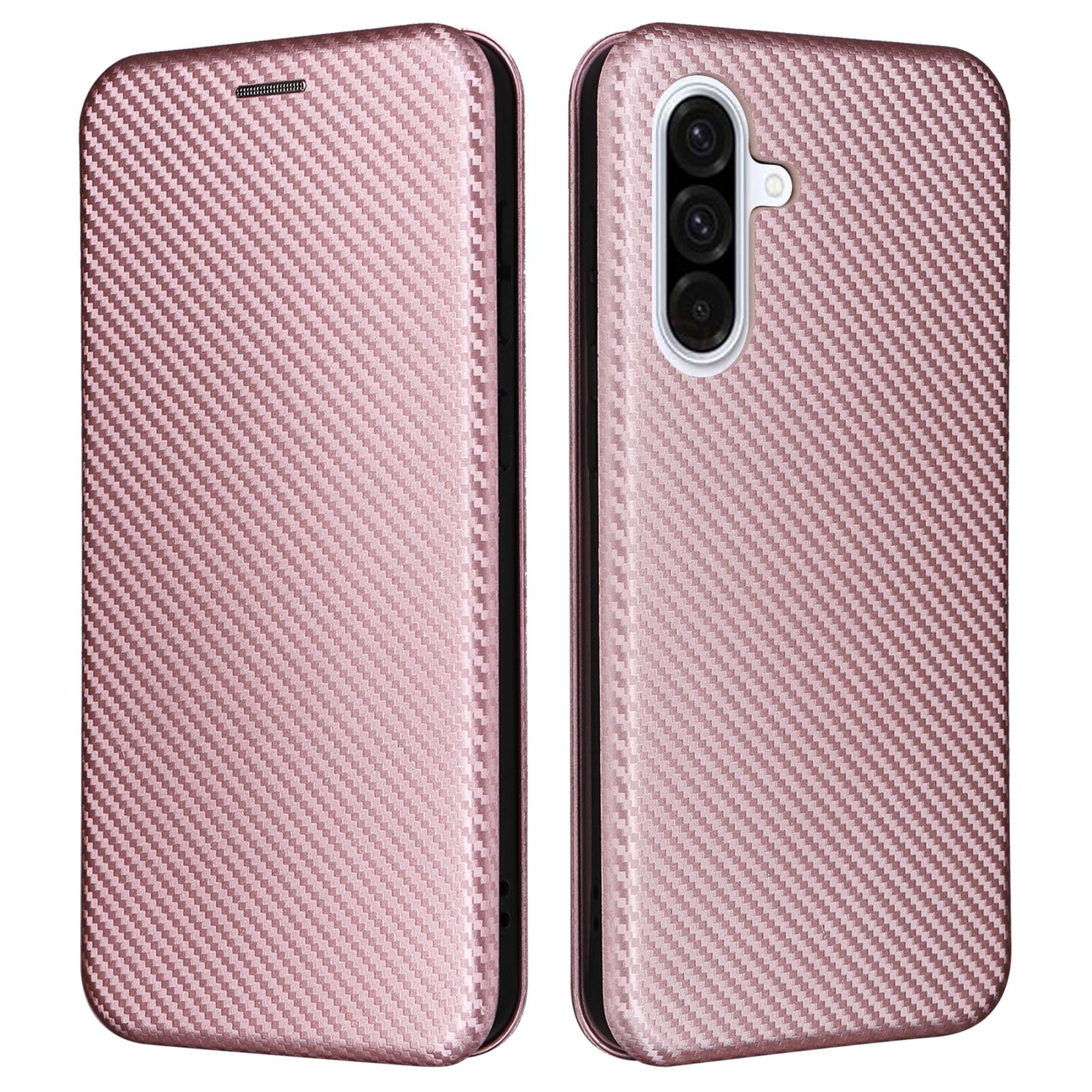 

Для Samsung Galaxy A56 5G Чохол Текстура карбонового волокна Ударостійкий PU шкіряний чохол для телефону Rose Gold