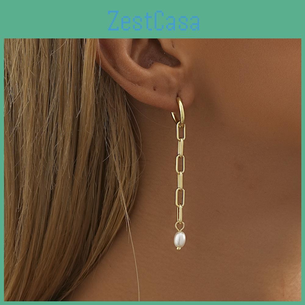 Geometric Gold Unique Plated Copper Earrings With Pearl Trendy Jewelry