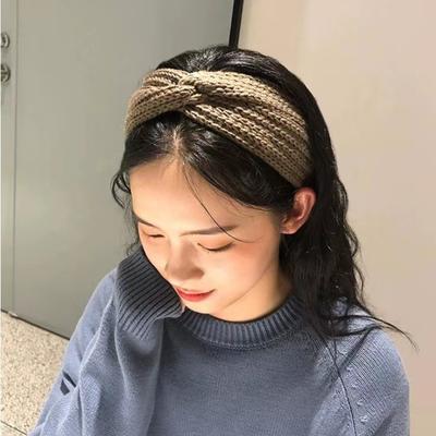 Windproof Outward New Winter Solid Color Hairband Women's Warm Wide Edge Cross Knitted Hairband Accessories