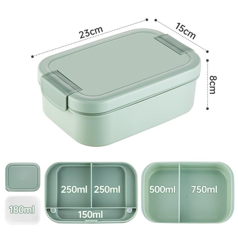 Double-Layer Leakproof Microwave-Safe Lunch Box Students Office Workers With 4-Compartment Design PP Material