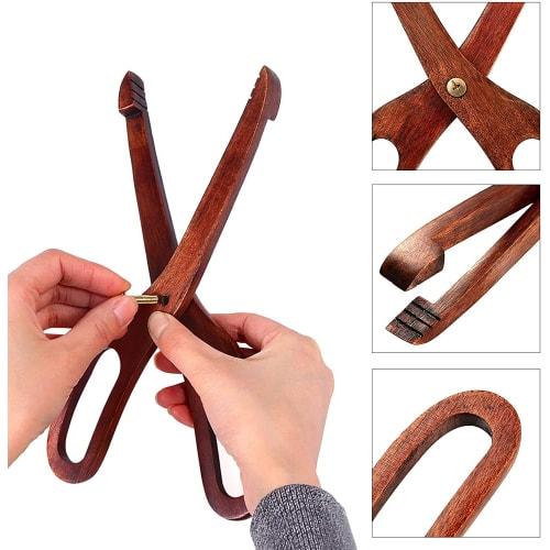 WDOPEN Bamboo Toasting Tongs - Wooden Toasting Tongs with Scissors, Wooden Kitchen Toasting Tongs with Clips, Food Tongs for Buffets and Bread, Wooden