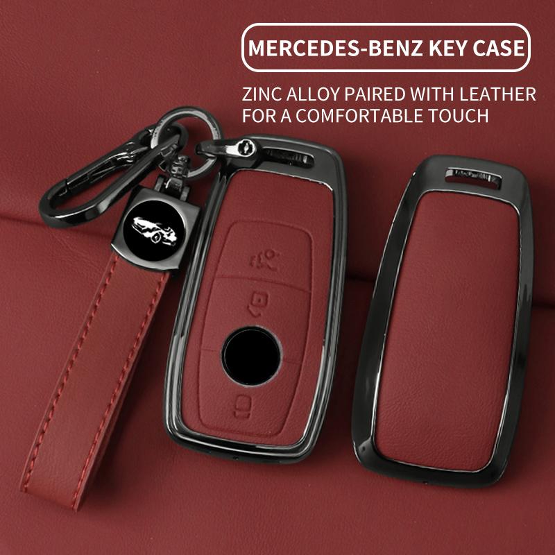 Interior Mouldings Zinc Alloy Leather Car Key Fob Case 3/4 Button Fits 2019 2020 Mercedes-Benz A220 E63S AMG E-Class GLE 350 4MA