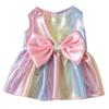 Pet Apparel Thin Breathable Dog Rainbow Skirt Bow Design Soft Pet Cloak Skirt Sleeveless Princess Dress Spring Summer