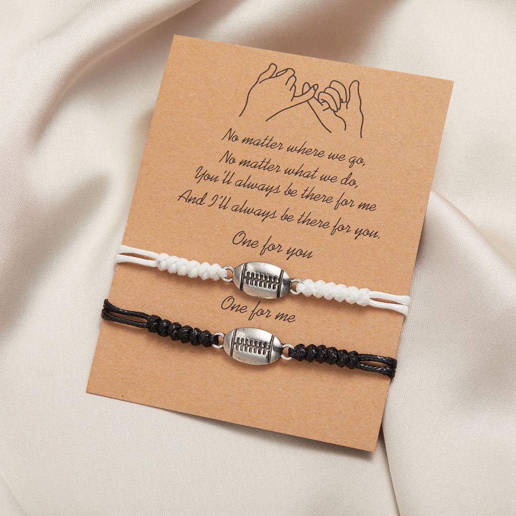 2Pcs/set Volleyball Football Basketball Tennis Couple Bracelet Women Handmade Black White Rope Braided Sport Bracelet Jewelry