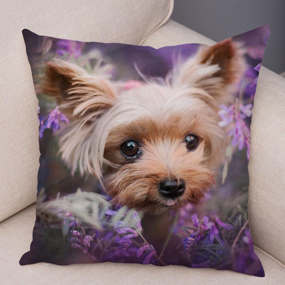 Cute Pet Animal Cushion Cover MINI Yorkshire Dog Polyester Pillowcase Decorative  Print  for Sofa Home Ca
