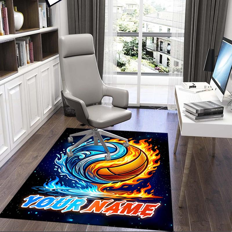 1PC Custom Name "Flame Water Basketball" Theme Floor Mat Ideal for Living Room, Game Rooms, Office, Bedroom, Office Floor Mat , Floor Mats for Home