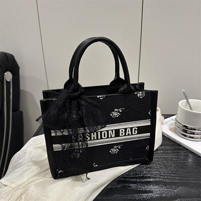Nuova borsa a mano casual versatile da pendolare di grande capacità con lettera, fiocco di seta, borsa tote a spalla