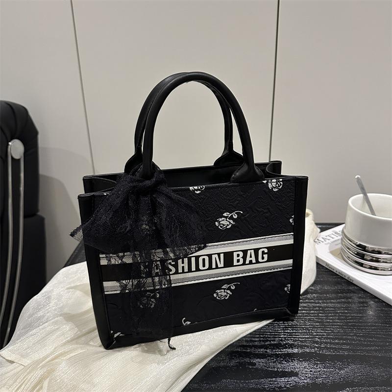 New casual versatile commuter large-capacity letter handbag silk scarf bow shoulder tote bag