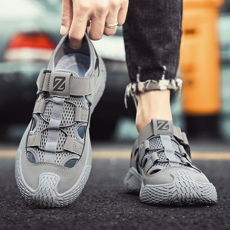 2025 Autumn New Trendy Bag Head Sandals Breathable Men's Mesh Shoes British Style Casual Shoes Beach Men's Shoes