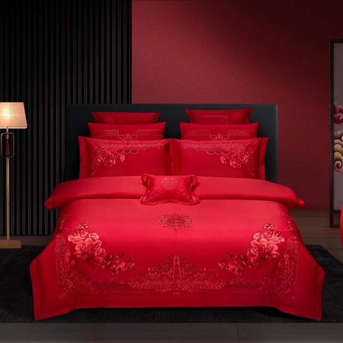 Comforter 100/140Ct Long-Staple Cotton Chinese-Style Wedding Festive 4-Pcs A Witness To Marriage And Love Home Decoration