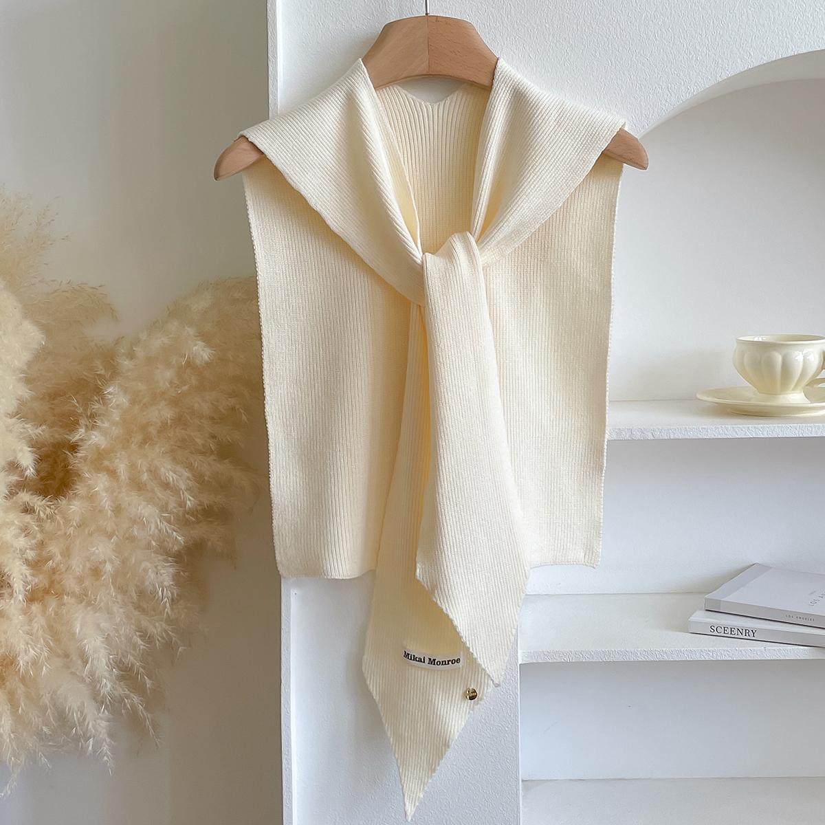 

Korean Striped Knitted Warm Shawl Winter Female Blouse Shoulders Fake Collar Cape Knotted Scarf Stripe Outerwear