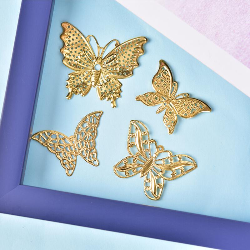 50Pcs/Set Gold Metal Filigree Hollow Butterfly Charms Craft Diy Jewelry Making