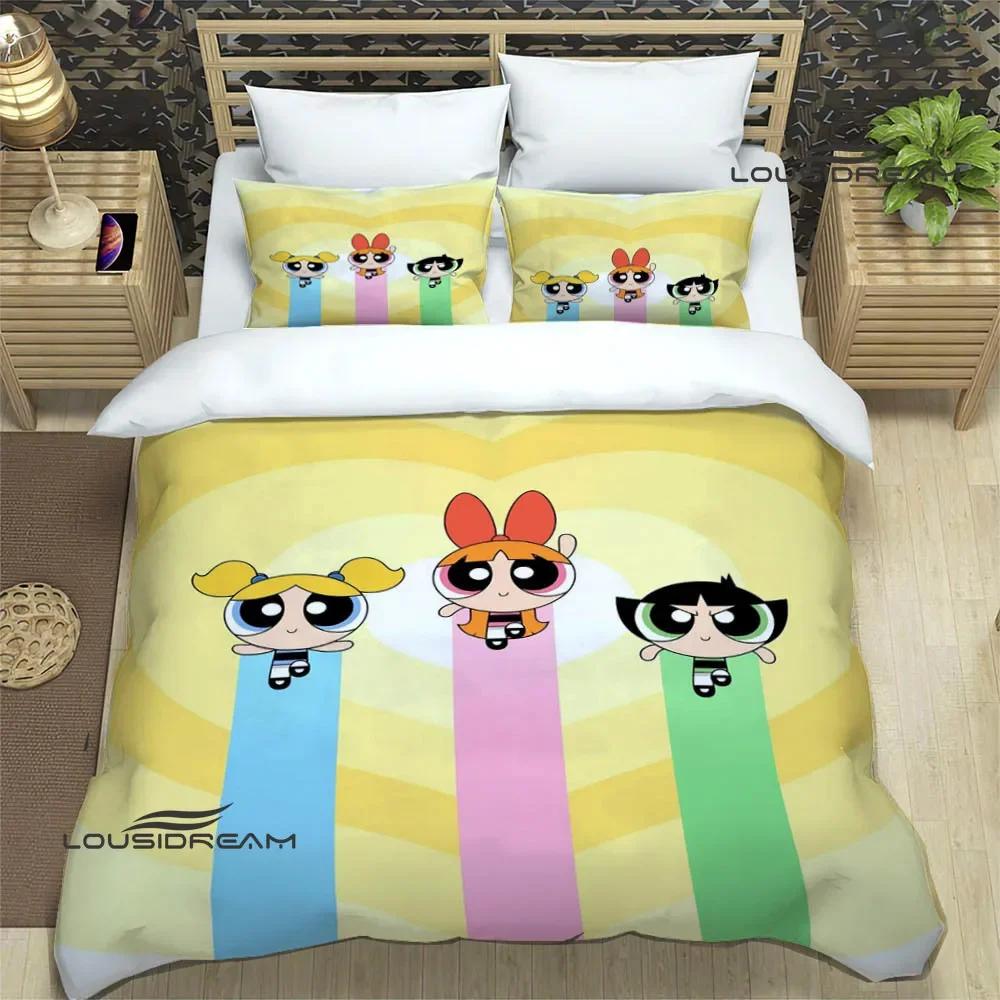 3D P-Powerpuff-Girls Cartoon Bedding Sets Exquisite Bed Supplies Set Duvet Cover Comforter Set Bedding Set Luxury Birthday Gift