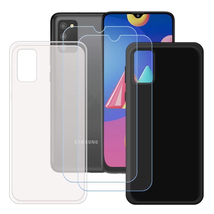 FZ Coque Pour Samsung Galaxy A02S (6,5") + 2 X Verre trempé, HD Film Protecteur - TPU Case Silicone Cover Translucide + Noir