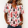 Women's Casual Short Sleeve V-Neck Christmas Print Pullover Top