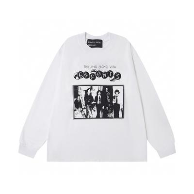 Loose Casual Alphabet Illustration Printing Burrs Crew Neck Long Sleeve T-Shirt Trend