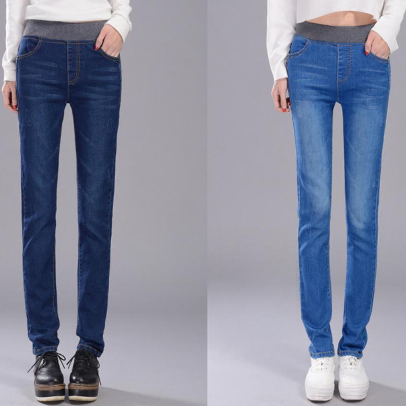 Jarní a podzimní džíny s vysokým pasem, dámské skinny kalhoty a nadměrné džínové kalhoty s volným pasem pro baculaté dívky