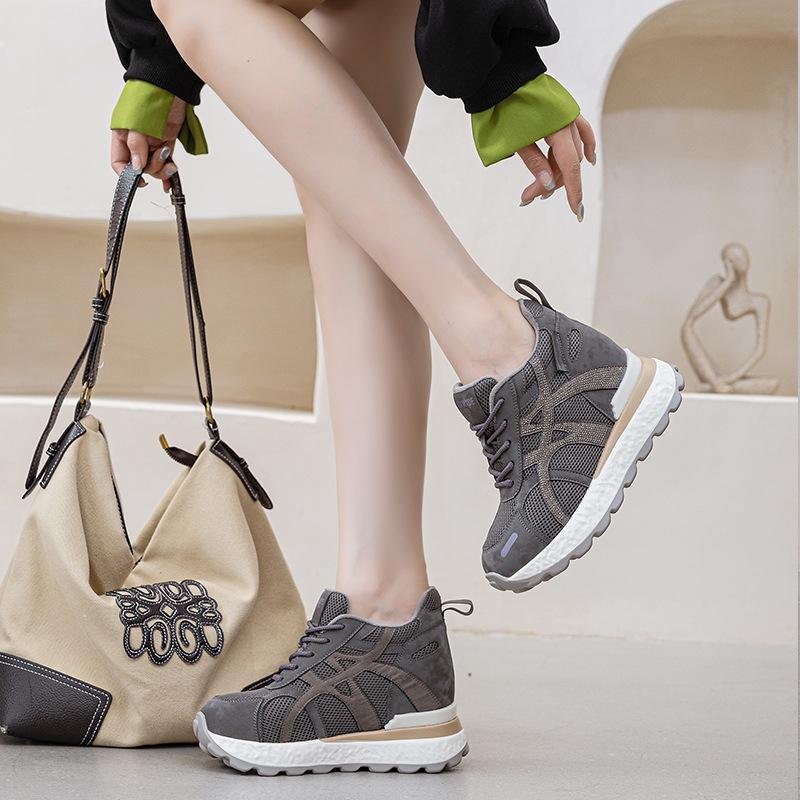 10CM Thick-soled Sports Style Forrest Gump Shoes Women's Autumn and Winter New Casual Shoes Low-top Lace-up 2025 Height-increasing Women's Shoes