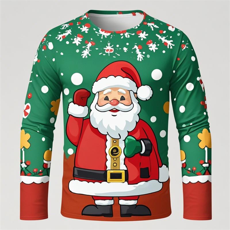 Joyeux Noël Père Noël Impressions 3D T-shirt à Manches Longues Homme Populaire Y2k T-shirts Vêtements de Sport Hauts à Col Rond Automne Vêtements Unisexe