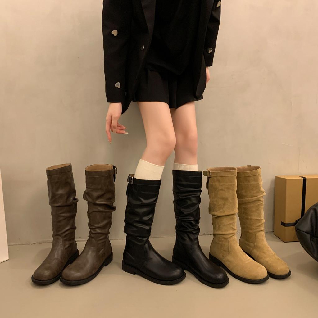 Brown Retro High Trouser Boots Knight Boots Short Boots Autumn and Winter New Thin Boots French Women's Boots Western Boots