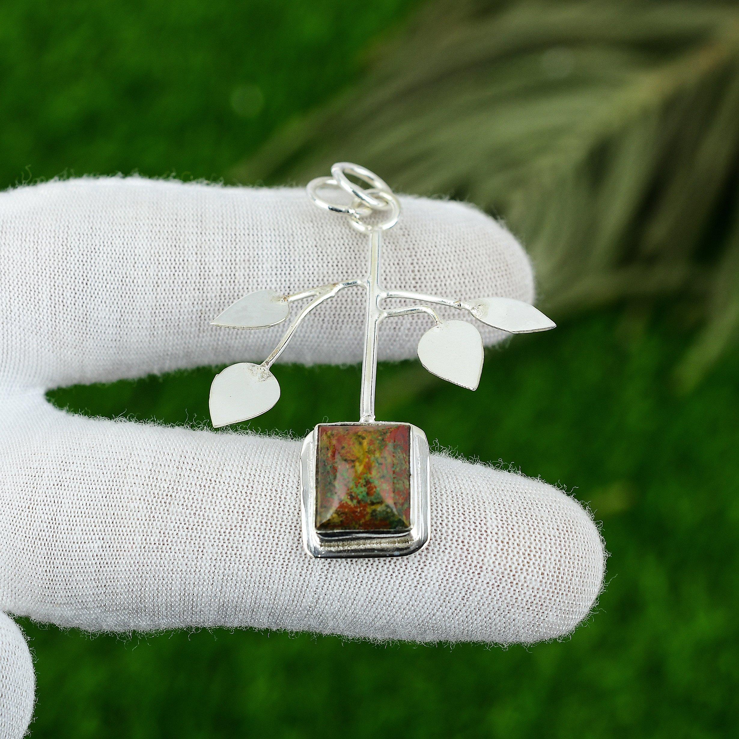 Birthday Gift For Her Natural Unakite Gemstone Pendant 925 Sterling Silver