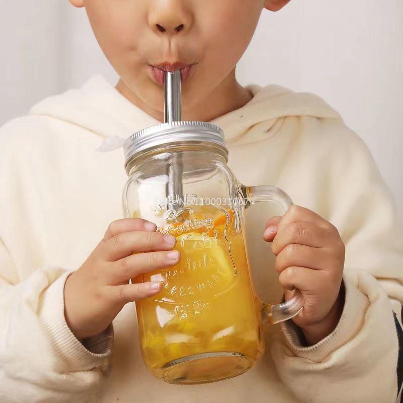 1/2PC 450/650/750ml Mason Jar Mugs with Handles Glass Bottle Juice Drink Clear Glass Water Bottle With Cover Straw Drinkware Cup