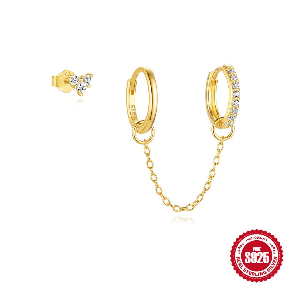 S925 Sterling Silver Stylish And Simple Star Flower Diamond Stud Earrings Fake Three-Piece Set