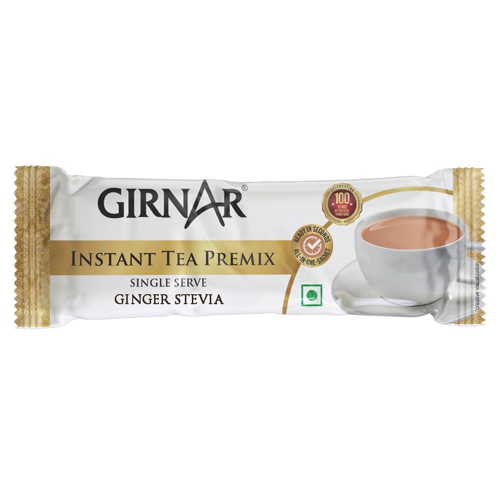 Girnar Instant Ingwer Chai Premix mit Stevia Zuckerfrei 120g 10 Beutel für schnelles Heißgetränk