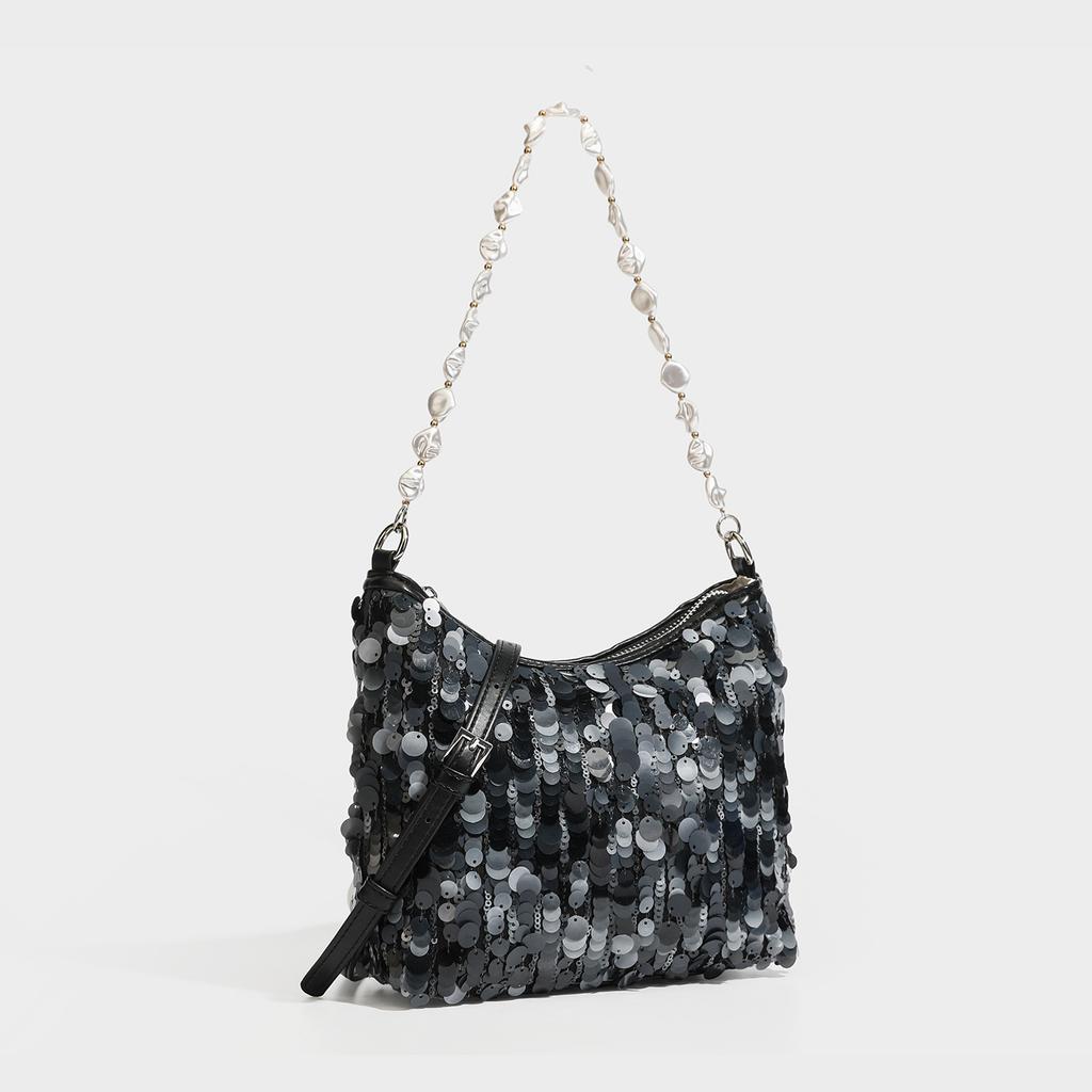 Fashion Sequined Handheld Women's Bag Shoulder Armpit Bag High-end Dinner Chain Small Square Bag
