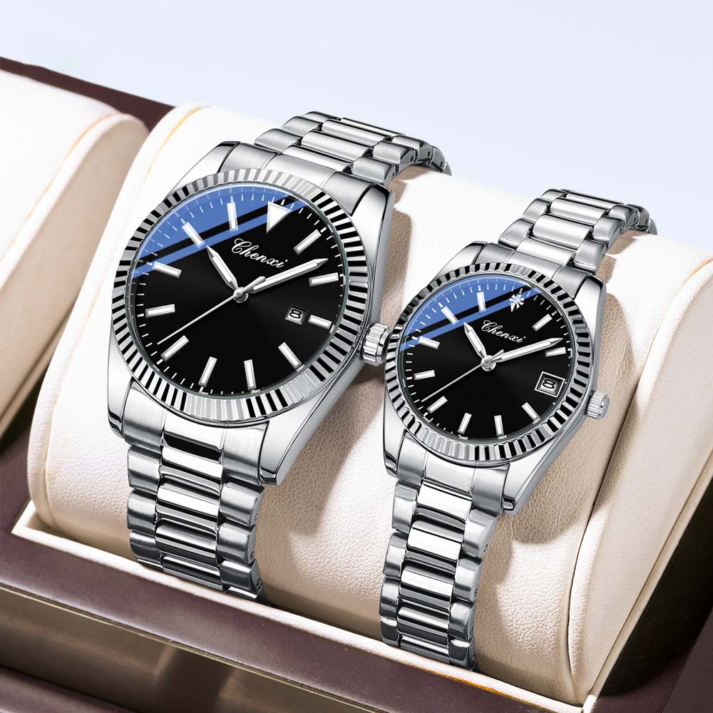CHENXI Couple Watches Men's Quartz Watch with Date Stainless Steel Strap Water-Resistant Business Casual Style Ideal Couple Gift