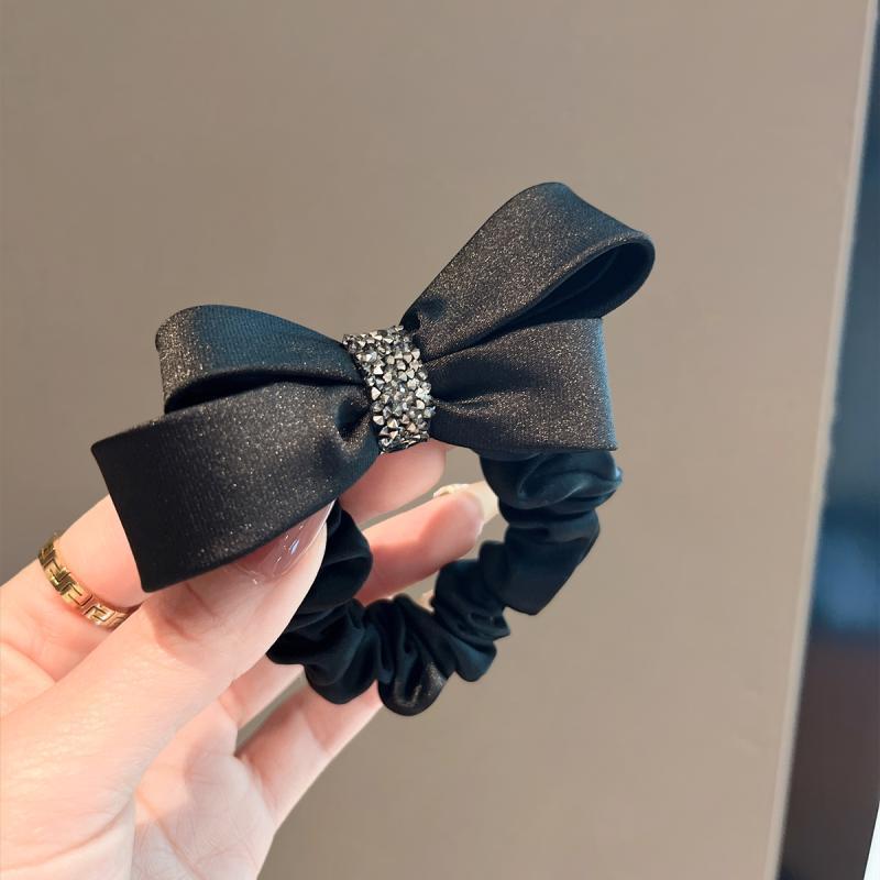 Novos elásticos de cabelo com laços coreanos, pretos e brancos, simples, laços de cabelo, mulheres, elegantes, grampos, acessórios para cabelo de meninas