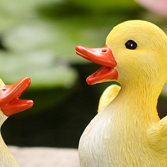 2 Pcs Little Yellow Duck Resin Cartoon Duck Figurine Realistic Small Garden Statue for Outdoor Patio