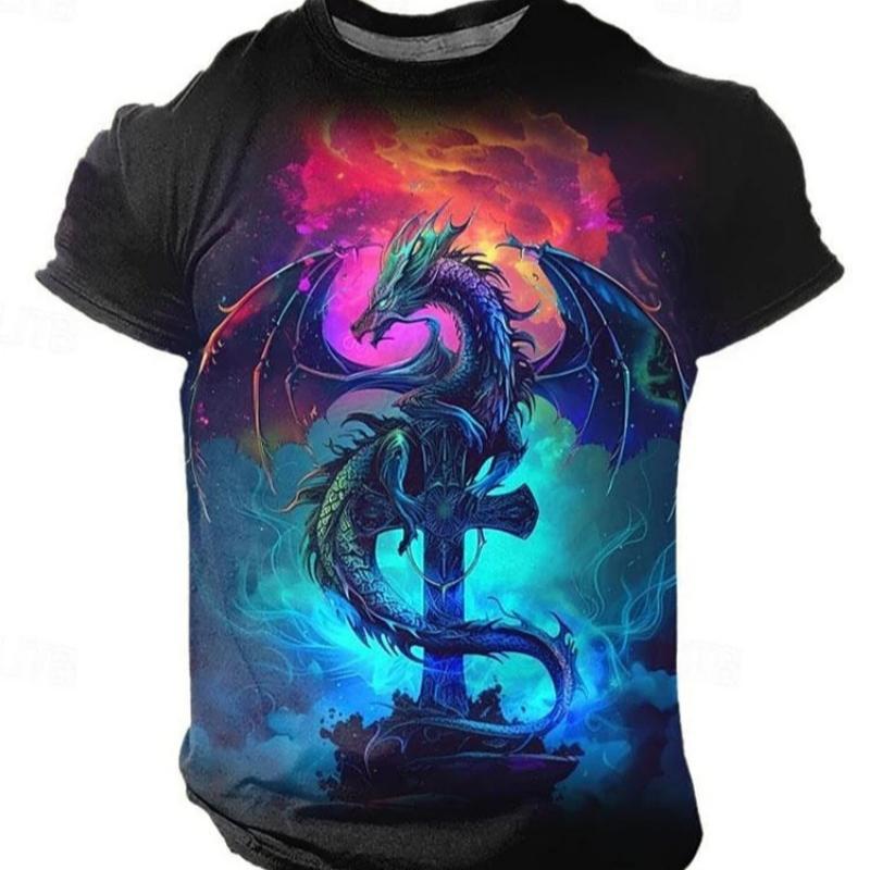 3D Dragon Print Men's T-shirt Summer Daily Casual Men's Street T-shirt Outdoor Sports Short Sleeve Urban Fashion Men's T-shirt