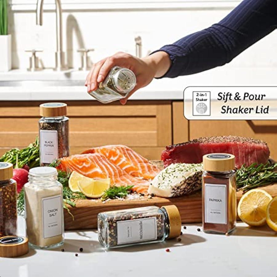 

Стеклянные банки для специй с набором этикеток, бамбуковыми крышками и воронкой, кухонные герметичные банки для хранения с крышками, наборы специй и приправ Орган United States