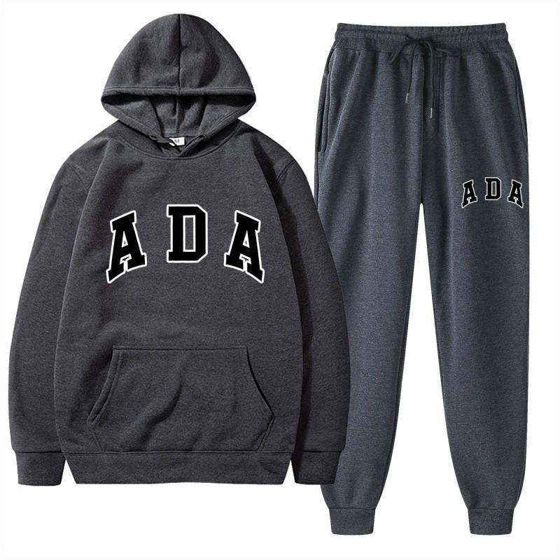 European and American Hot Casual Versatile Letters Loose Hooded ADA Sweater Velvet Men's and Women's 2-piece Set