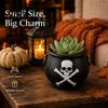 Vintage Metallhenkel Topf Hexenkessel Pflanzgefäß, Halloween Totenkopf Blumentopf, Gotischer Harz Mini Topfpflanzen Halter Schwarze Süßigkeitenschale für Kräuter,
